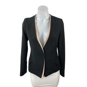 Design Women's Black Long Sleeve Fitted Single Breasted Blazer Coat Jacket Sz 4